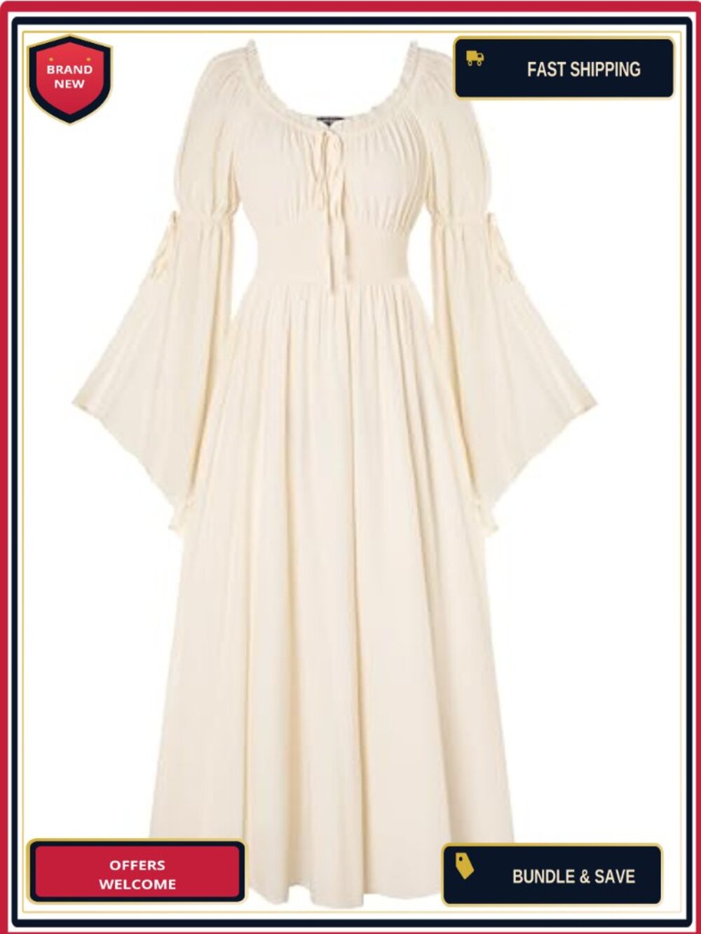 Renaissance Medieval Maxi Dress Long Slit Bell Sleeve Costume